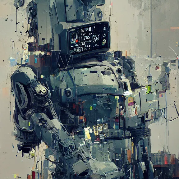 Prompt: robot artist painting a self - portrait on a canvas. intricate, highly detailed, photorealistic, film still, by ismail inceoglu.