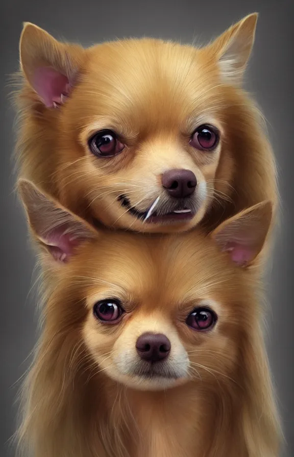 Image similar to the beautiful blonde princess of cute old long - haired chihuahuas, hyper - realistic concept art illustration, trending on artstation