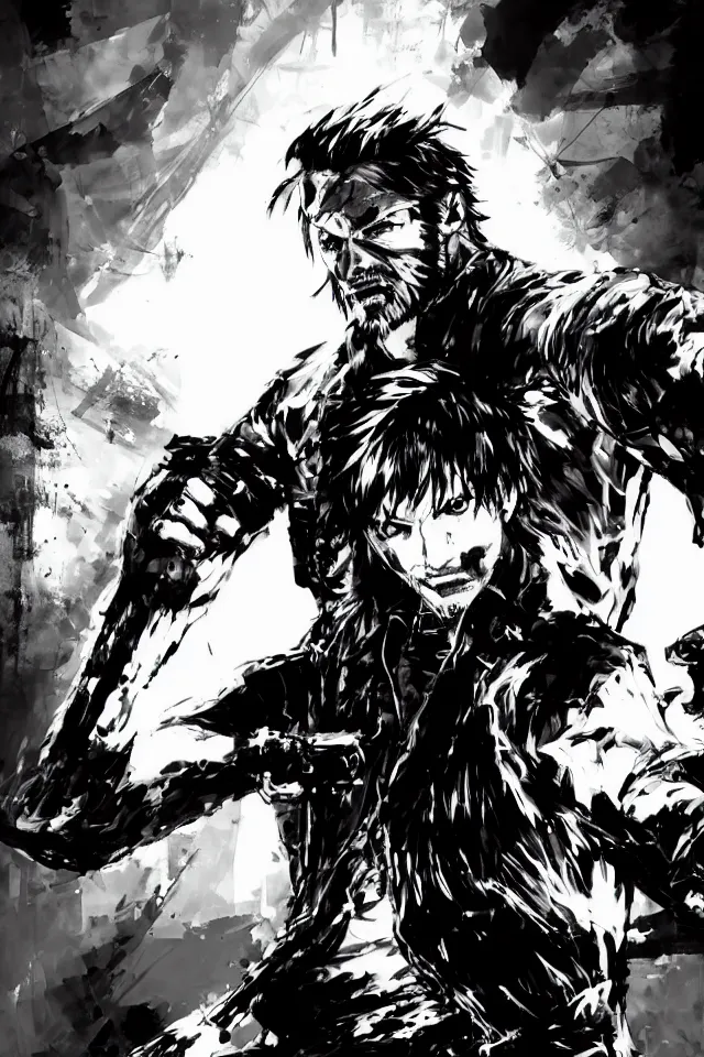 Image similar to a full - body portrait of chainsaw man, in yoji shinkawa's art style, metal gear solid art style, manga, highly detailed, 4 k, artistic, white background, b & w