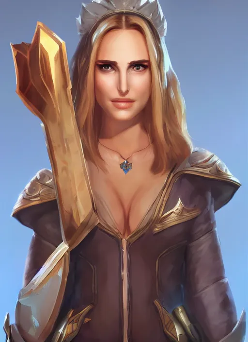Prompt: full size persona, female sheriff, beauty face by natalie portman, league of legends, trending by artstation