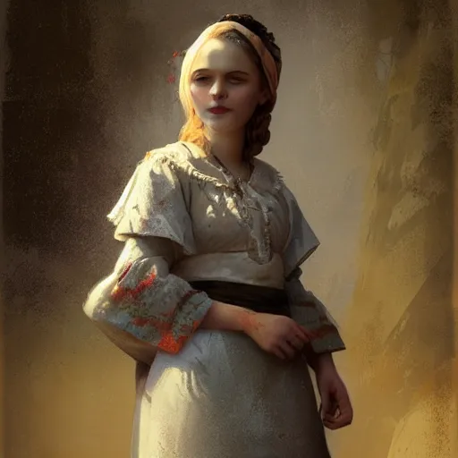 Prompt: Latvian girl in traditional clothes, Riga,highly detailed, matte painting, greg rutkowski