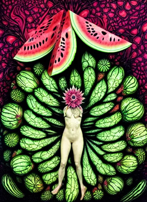 Image similar to psychedelic fractal watermelon, by ida rentoul outhwaite, brooke shaden, sandra chevrier