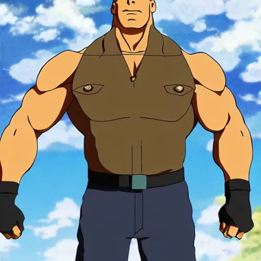 Image similar to Dwayne Johnson in anime, by studio ghibli