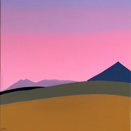 Image similar to a high quality painting of pink hills and pink sky