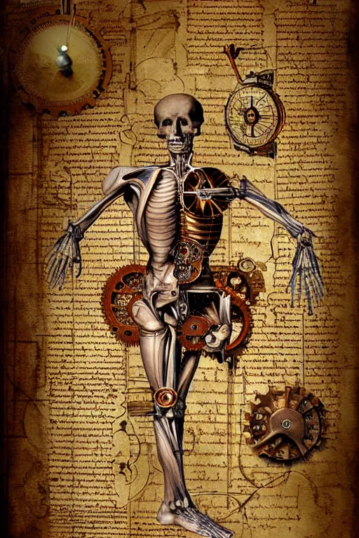 Image similar to anatomical steampunk collage sheet by leonardo da vinci, digital art highly detailed