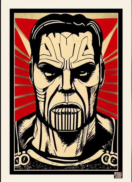 Prompt: obey art poster with thanos. by shepard fairey