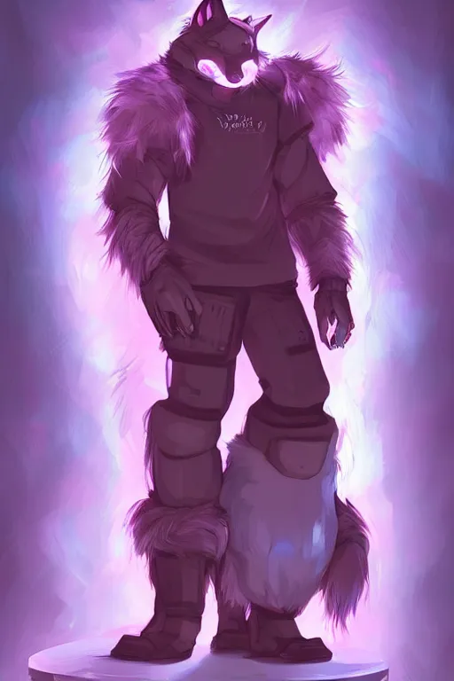 Prompt: a cyberpunk anthropomorphic wolf with a fluffy tail, comic art, trending on furaffinity, cartoon, kawaii, backlighting, furry art!!!, neon, concept art