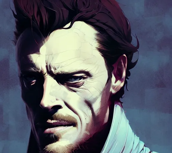 Image similar to portrait of portrait, toby stephens as a powerful evil king, by atey ghailan, by greg rutkowski, by greg tocchini, by james gilleard, by joe fenton, by kaethe butcher, by ashley wood, dynamic lighting, gradient light blue, brown, blonde cream and white color scheme, grunge aesthetic