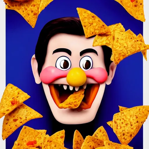 Prompt: movie poster of laughing man eating nachos