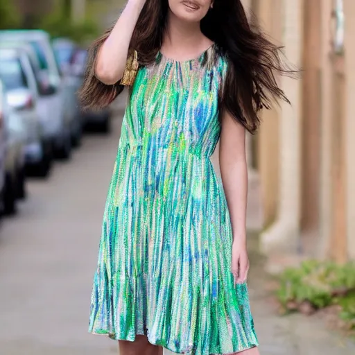 Prompt: a summer dress that looks like the northern lights, 4 k, trending