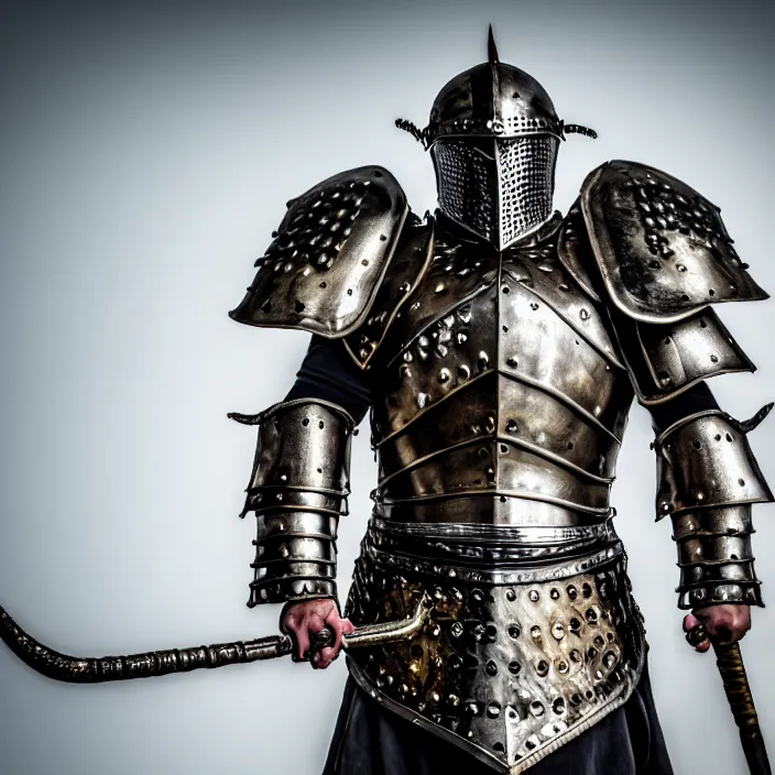 Image similar to photo of a warrior with metal walrus themed armour, highly detailed, 4 k, hdr, smooth, sharp focus, high resolution, award - winning photo