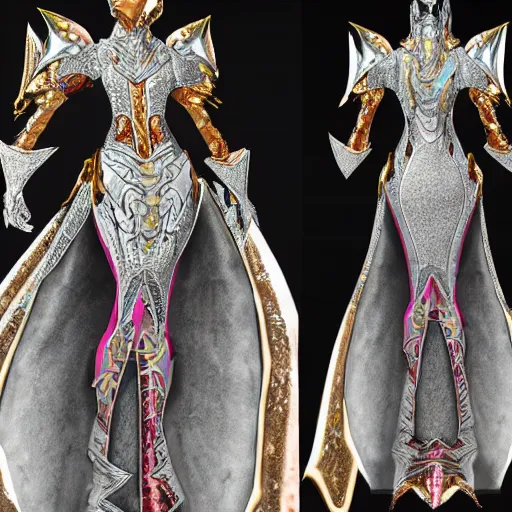 Image similar to concept art of a dragon scale armor dress. bright metallics, ornate detail. in the style of crystal dynamics