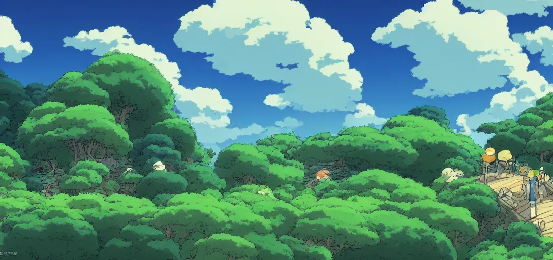 Image similar to Studio Ghibli Wallpaper, a cloudy day