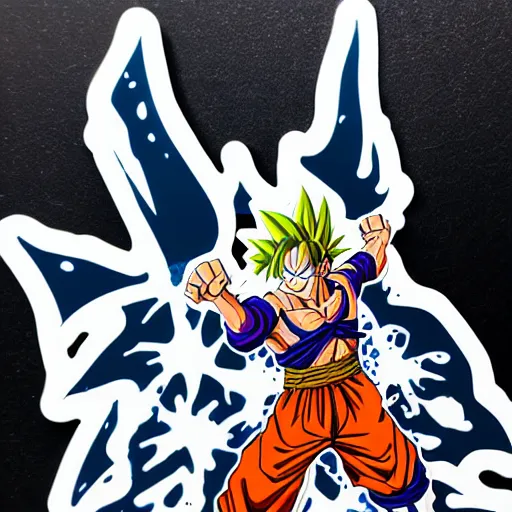 Prompt: die cut sticker, goku one piece style, splatter paint