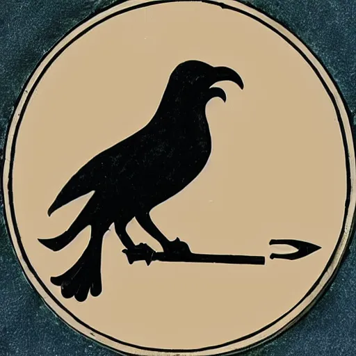 Image similar to a medieval logo illustrating a crow made out of metal