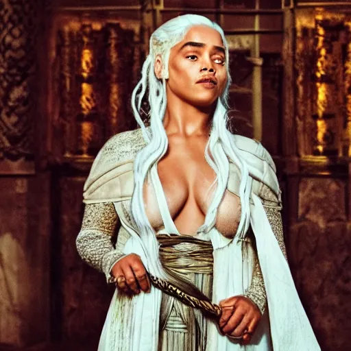 Image similar to rhianna as daenerys targaryen, golden hour, cinematic