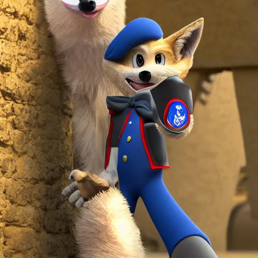 Prompt: a humanoid coyote wearing a british military uniform and a toupee in sonic the hedgehog ( 2 0 1 8 )