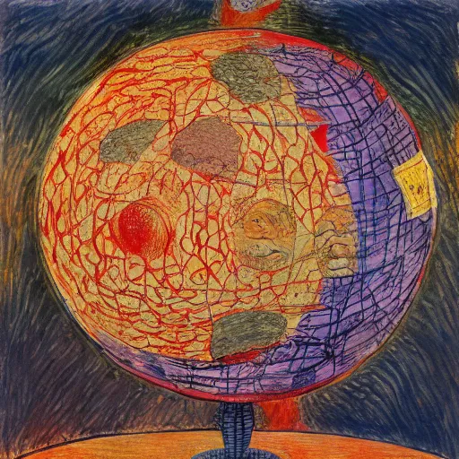 Prompt: a highly detailed painting of the world globe in flames, inspired by dali, matisse, klee, bosch, david hockney, trending on artstation, 4 k