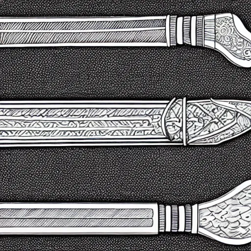 Image similar to black and white pen and ink sword design highly detailed technical drawing