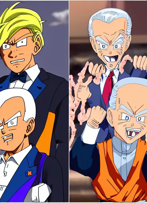 Image similar to : obama trump and biden as anime cartoon character design dragonball z