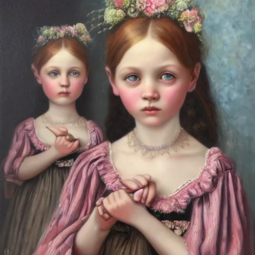 Prompt: a beautifuly intricate oil painting of a victorian children, by mark ryden