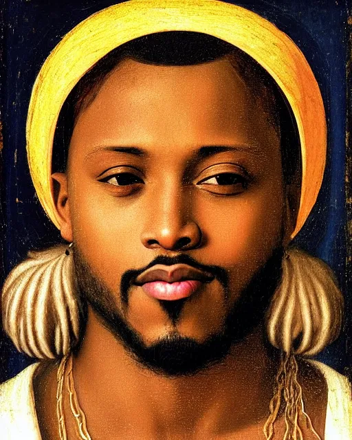Image similar to rapper juice wrld legend rockstar smiling with medium dreadlocks by fra angelico renaissance painting
