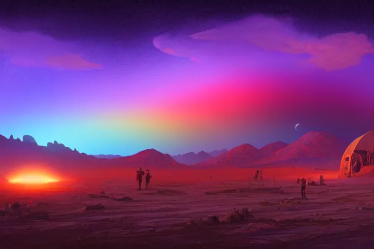 Prompt: The anomaly spiraling rainbow colors in the night sky of the ash desert, digital painting by James Gurney and Dan Mumford, Blizzard Concept Artists, trending on artstation, rendered in unreal engine