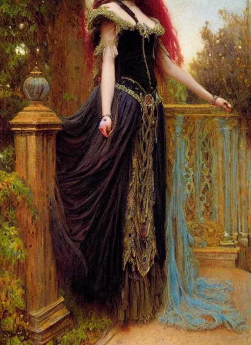 Prompt: vertical prtrait of a gothic princess, baroque dress. by gaston bussiere