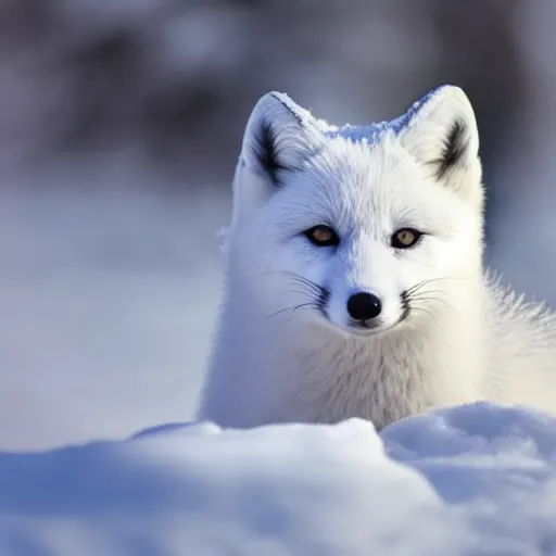Prompt: cute white fox in the snow