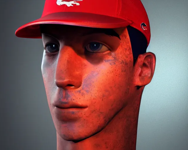 Image similar to CHAPPIE Wearing A Red Lacoste Hat and Street Wear, Full Figure, 8K, octane render, HDR, photorealistic, volumetric lighting, Hyperrealistic-H 960