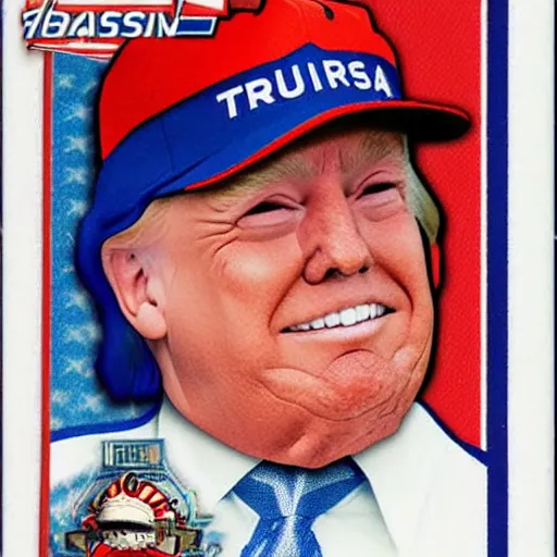 Image similar to baseball card of donald trump with team called american traitors with russia flag