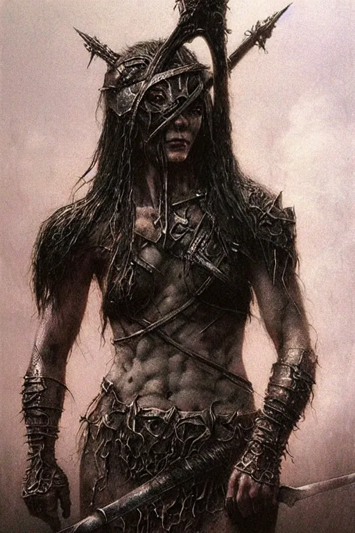 Image similar to alyson hannigan as barbarian by beksinski