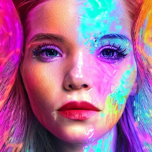 Image similar to a digital portrait of belle delphine, digital art by alex grey, instagram contest winner, computer art, glitch art, dystopian art, glitchy