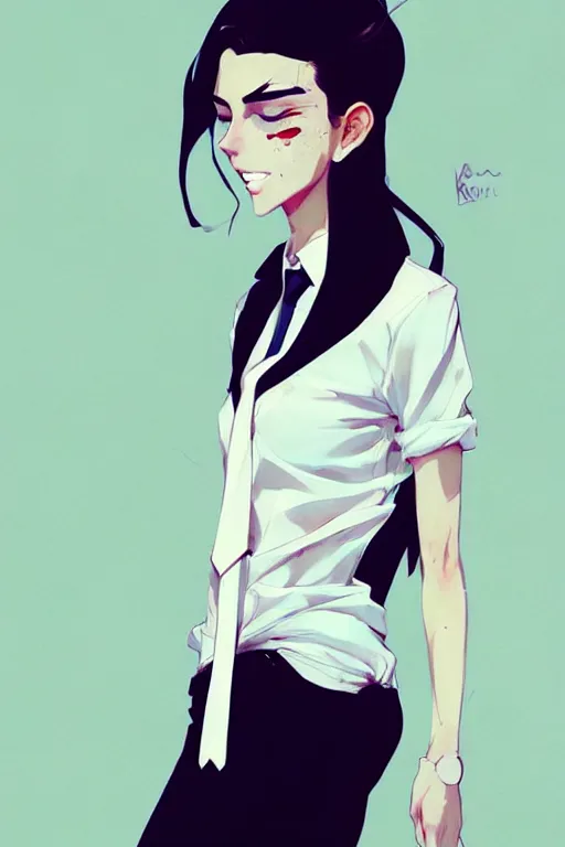 Image similar to a ultradetailed full body portrait of a woman dressed in a white shirt with a tie, by conrad roset, greg rutkowski and makoto shinkai trending on artstation