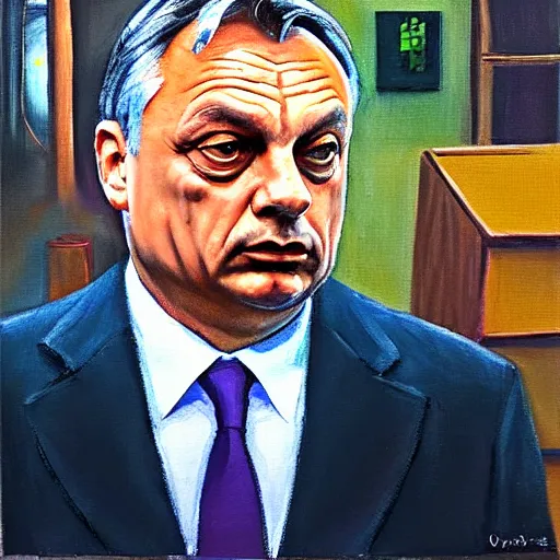 Prompt: viktor orban in his biolab, oil painting