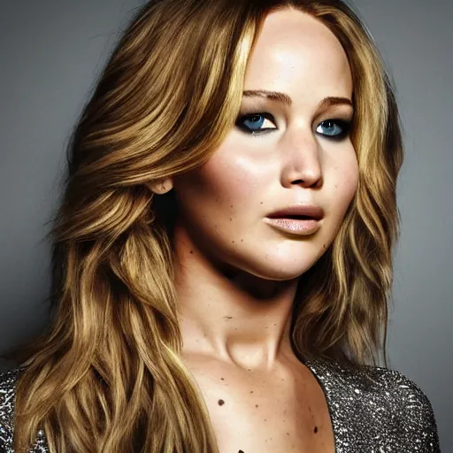 Image similar to Jennifer Lawrence, head and shoulders portrait, extremely detailed masterpiece, one single continues line.