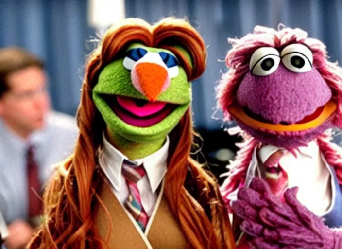 Image similar to film still of!!! muppet muppet!!!!! pam beesly as a muppet muppet muppet as a muppet as a muppet in the tv show the office