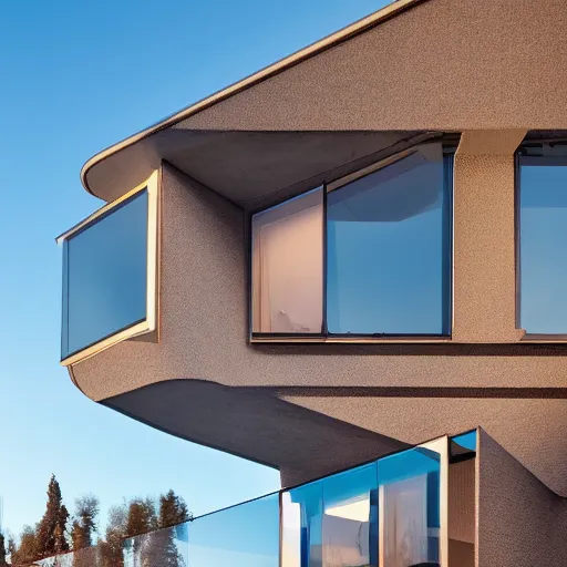 Prompt: extremely detailed non-Euclidean stunning sophisticated very thin beautiful house of 6 cantilevered levels , stunning volumetric light, sunset, multi-colored concrete and glass and translucent material, stunning ski, by Giacomo Burattini and grok, 8k