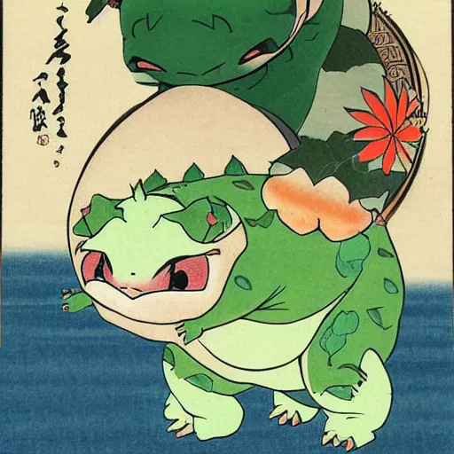 Image similar to Beautiful Ukiyo-e painting of a bulbasaur