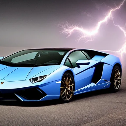 Image similar to lamborghini car, with lighting strikes around, x-ray colour way