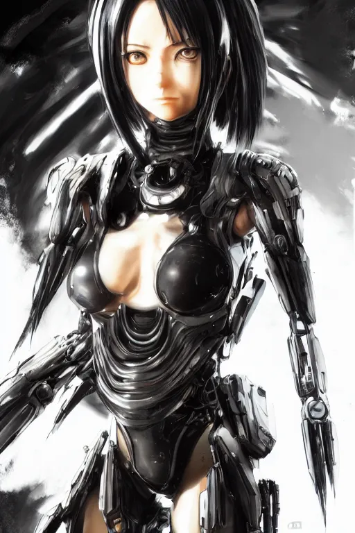 Prompt: Beautiful Gunnm Alita by Tsutomu Nihei, artstation, young, very attractive, pretty face, hyper detailed, rendering by octane, shallow depth of field, uplight