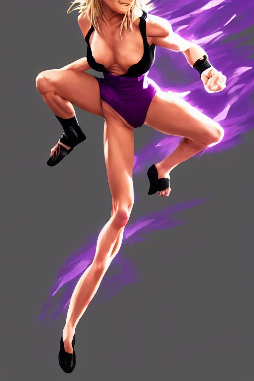 Prompt: fighter anime Cameron Diaz with purple leotard, long black hair wearing fighting cuffs in a fighting stance, digital painting, artstation, concept art, soft light, hdri, smooth, sharp focus, illustration, art by tian zi, craig mullins, Mark Arian, WLOP, alphonse mucha