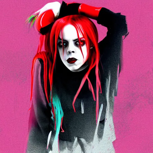 Prompt: Billie Eilish as Harley Quinn digital art 4k detail
