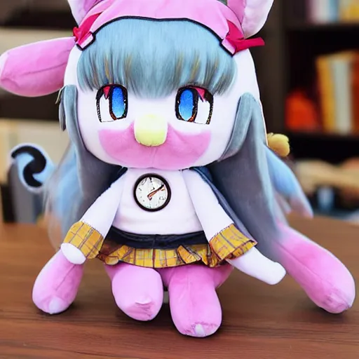 Image similar to cute fumo plush of a girl who can bend time, kemono girl