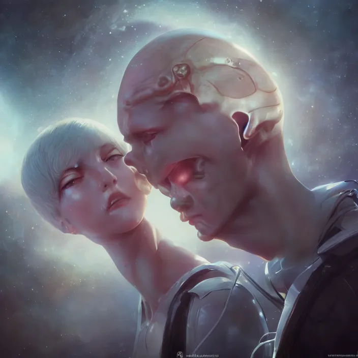 Image similar to alien love - by tom bagshaw, by ilya kuvshinov, rtx rendering, octane render 1 2 8 k, maya, extreme high intricate details by wlop, digital anime art by ross tran, medium shot, close up shot, composition by sana takeda, dramatic lighting by greg rutkowski, 8 k, trending on artstation