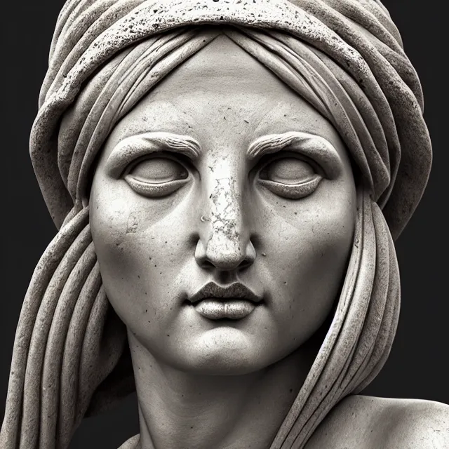 Image similar to old greek statue woman, highly detailed, 4 k, hdr, smooth, sharp focus, high resolution, award - winning photo, artgerm, photorealistic