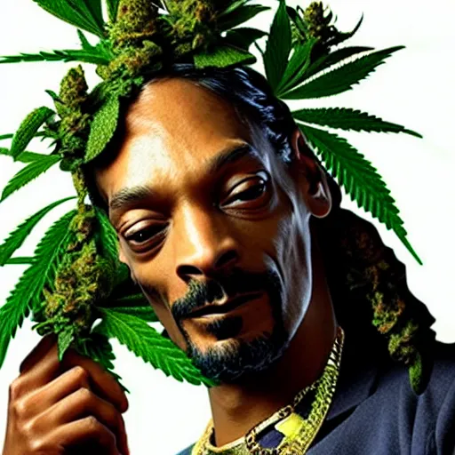 Image similar to snoop dogg as a beautiful giant marijuana bud, weta 8 k hyper realistic detailed cinematic still, volumetric lighting surreal photorealism