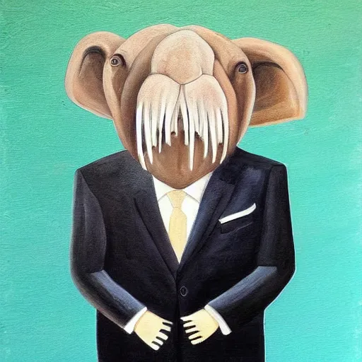 Image similar to masterful painting of a walrus in a suit