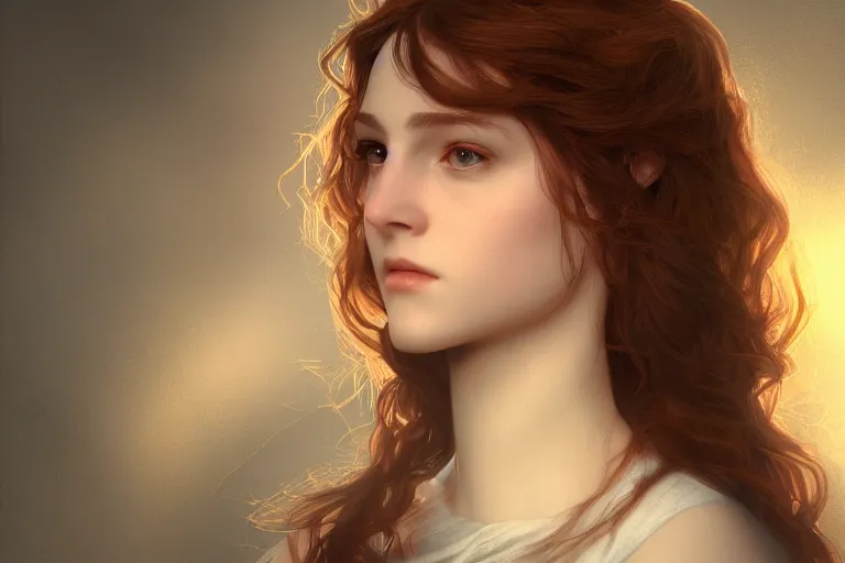 Image similar to beautiful portrait of a beautiful woman, Portrait, Rays of Shimmering Light, Natural Lighting, Artstation, by Pre-Raphaelite Brotherhood, Unreal Engine