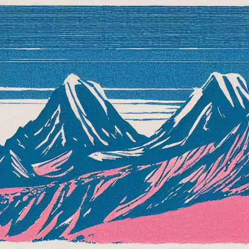 Prompt: a risograph of an beautiful mountain landscape